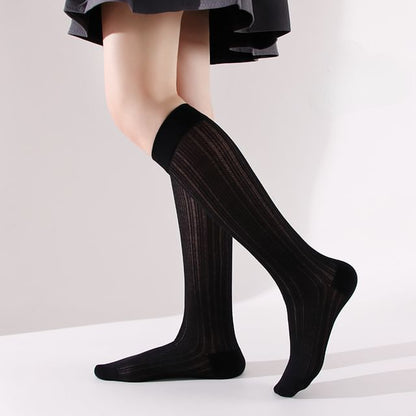 Plain Perforated Knee High Socks