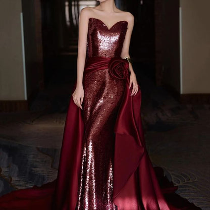 Tube Evening Panel Sheath Mesh Sweetheart Flower Detail Sequin Gown Neck