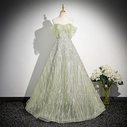 Off-Shoulder Floral Embroidered A-Line Evening Gown