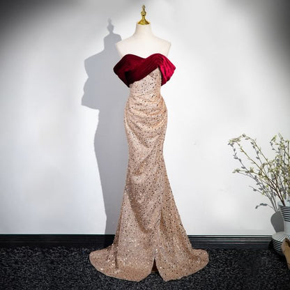 Gown Evening Sequined Strapless Mermaid