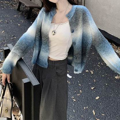 Gradient Crewneck Crop Cardigan