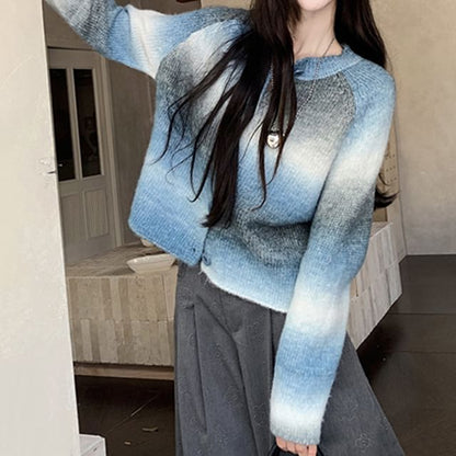 Gradient Crewneck Crop Cardigan