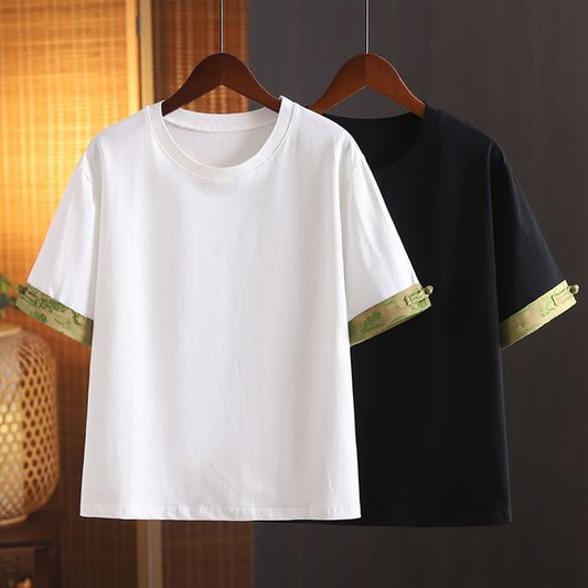 Short-Sleeve Crewneck Print Trim Tee