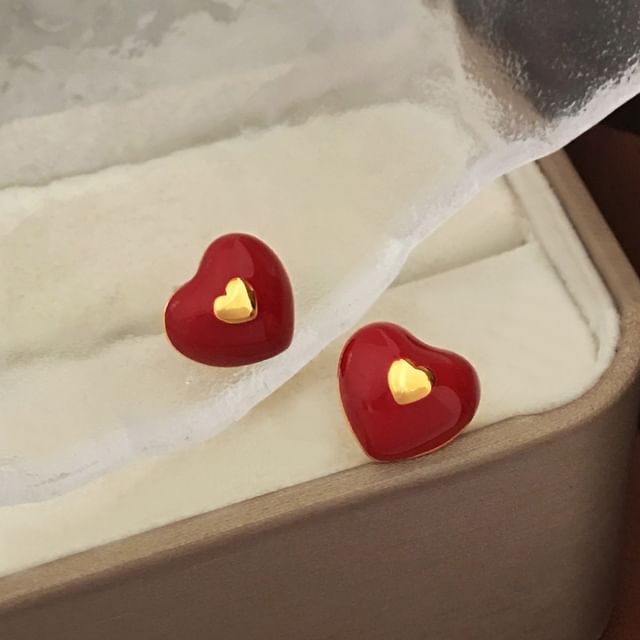 Enamel Heart Stud Earring