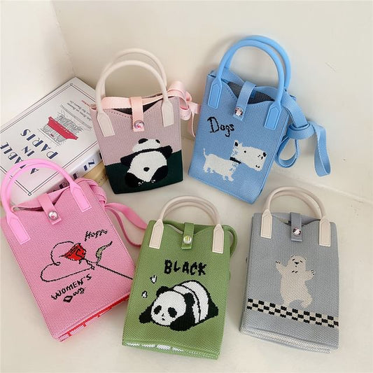 Cartoon Print Knit Mobile Phone Crossbody Bag