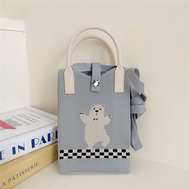 Cartoon Print Knit Mobile Phone Crossbody Bag