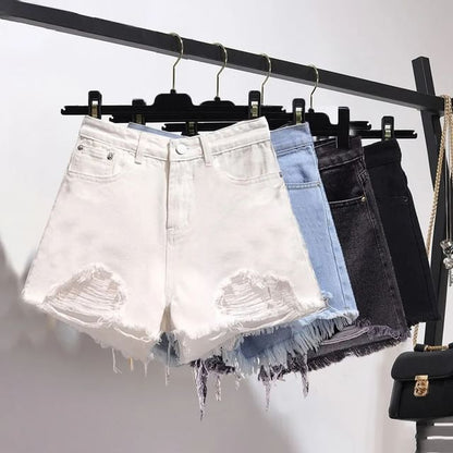Distressed Washed Denim Shorts
