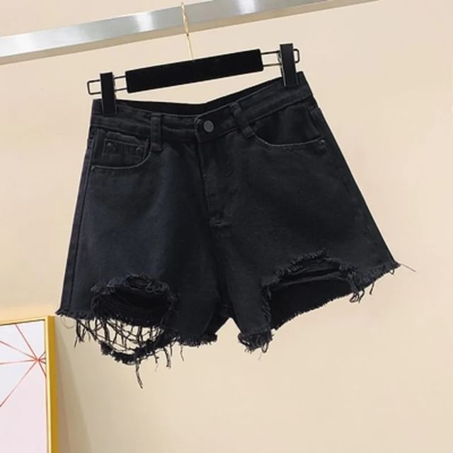 Distressed Washed Denim Shorts