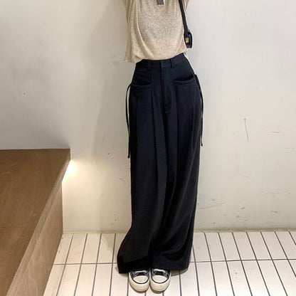 Leg High Wide Pants Pleated Plain Rise Suit