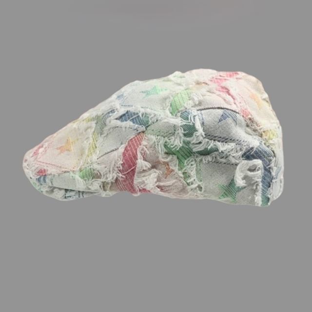 Fringed Distressed Cap Star Denim Print / Trim Newsboy Gradient