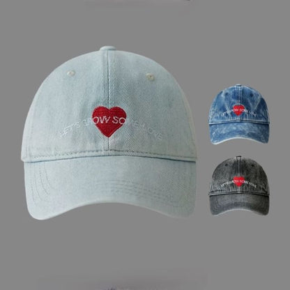 Cap Baseball Denim Heart Embroidered