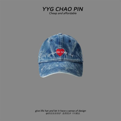 Cap Baseball Denim Heart Embroidered