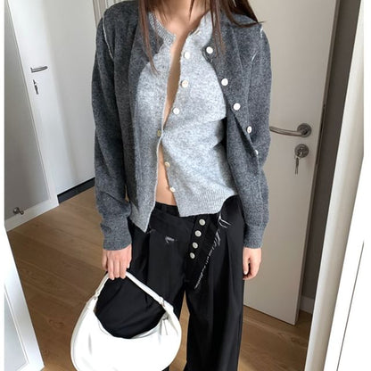 Two-Tone Faux Two-Piece Knit Cardigan