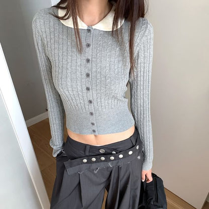 Collar Cable Knit Cardigan
