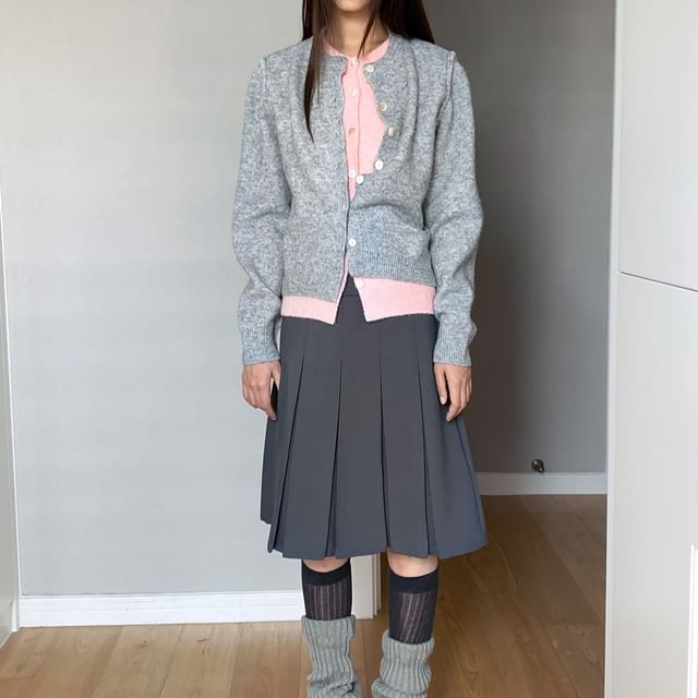 Two-Tone Faux Two-Piece Knit Cardigan