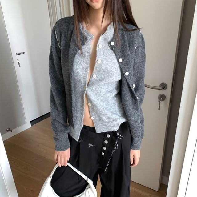 Two-Tone Faux Two-Piece Knit Cardigan