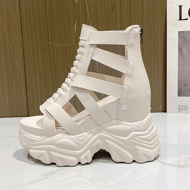 Lace-Up Strappy Platform Chunky Heel Sandals