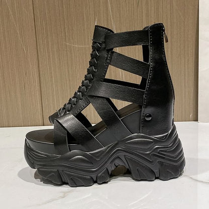 Lace-Up Strappy Platform Chunky Heel Sandals