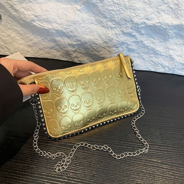 Chain Strap Skull Patterned Crossbody Bag