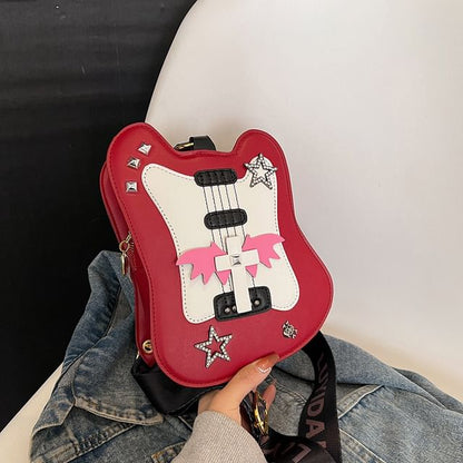 Star Applique Studded Violin Crossbody Bag