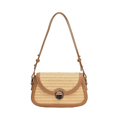 Two Tone Straw Flap Crossbody Bag