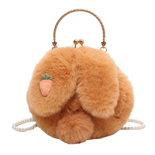 Beaded Strap Rabbit Fluffy Crossbody Bag