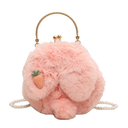 Beaded Strap Rabbit Fluffy Crossbody Bag