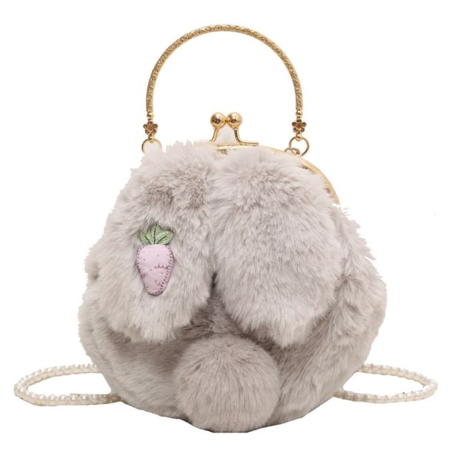 Beaded Strap Rabbit Fluffy Crossbody Bag