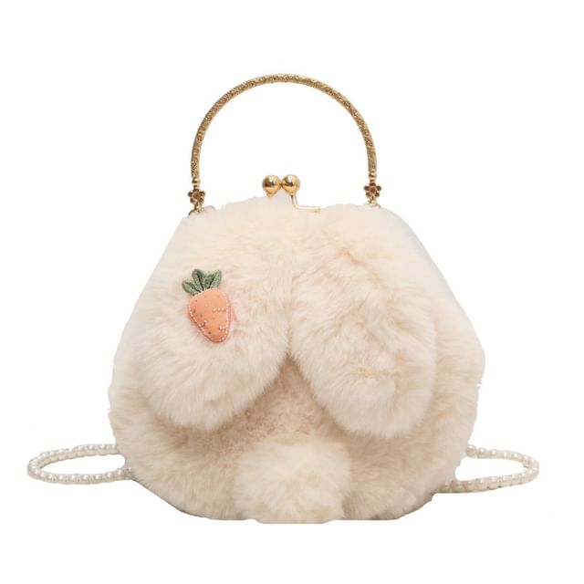 Beaded Strap Rabbit Fluffy Crossbody Bag