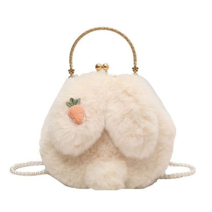 Beaded Strap Rabbit Fluffy Crossbody Bag