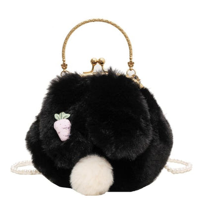 Beaded Strap Rabbit Fluffy Crossbody Bag