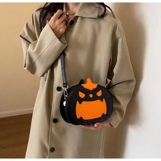 Pumpkin Faux Leather Crossbody Bag