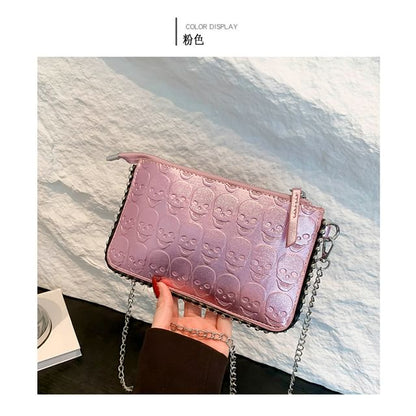 Chain Strap Skull Patterned Crossbody Bag