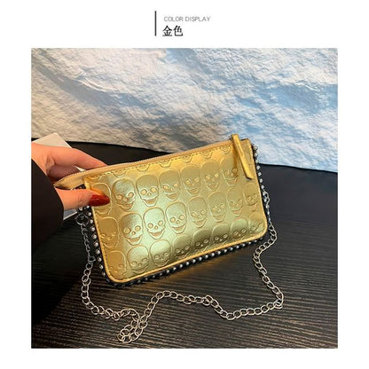 Chain Strap Skull Patterned Crossbody Bag