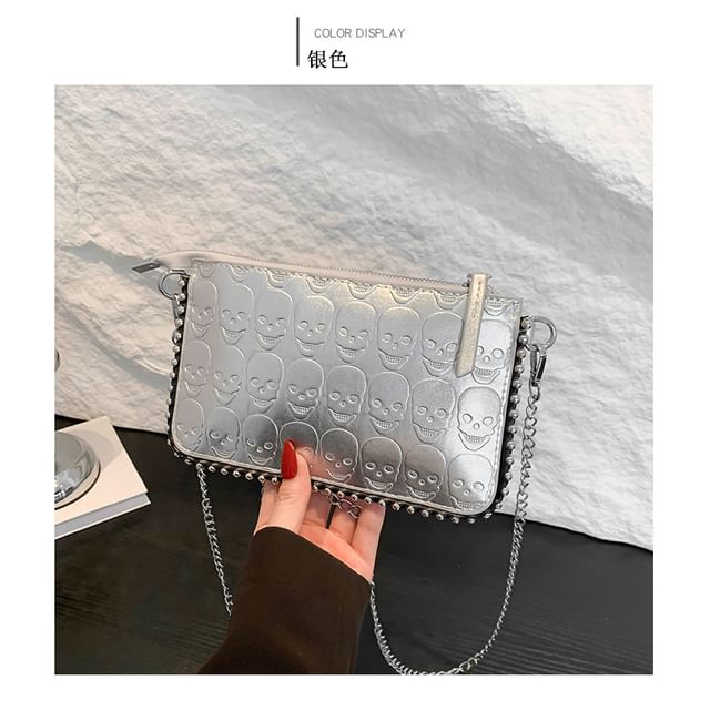 Chain Strap Skull Patterned Crossbody Bag