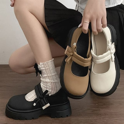Platform Plain Bow Mary Jane Shoes