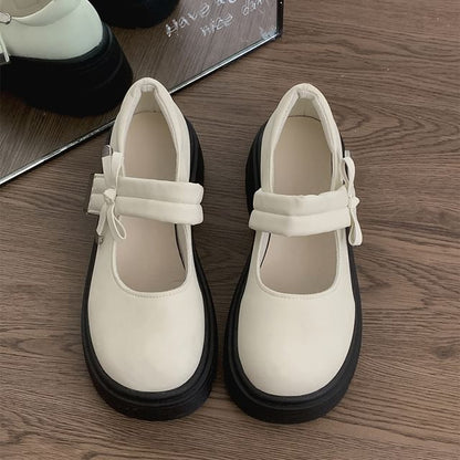 Platform Plain Bow Mary Jane Shoes