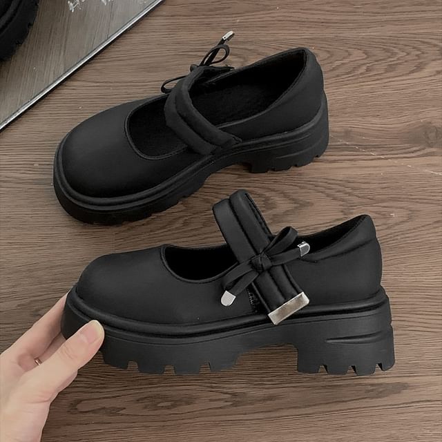 Platform Plain Bow Mary Jane Shoes