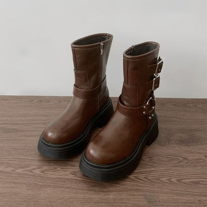 Platform Plain Buckled Short Boots