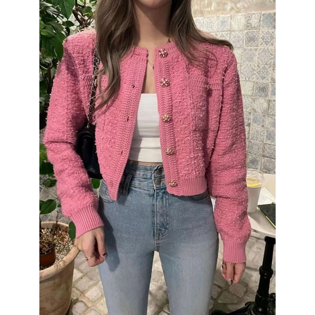 Cropped Crew-Neck Cardigan in 5 Colors