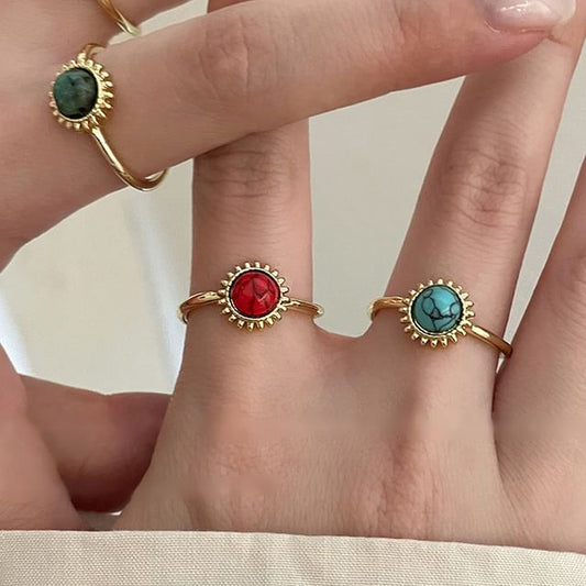 Sun Faux Gemstone Alloy Open Ring