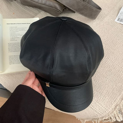 Faux Leather Newsboy Cap