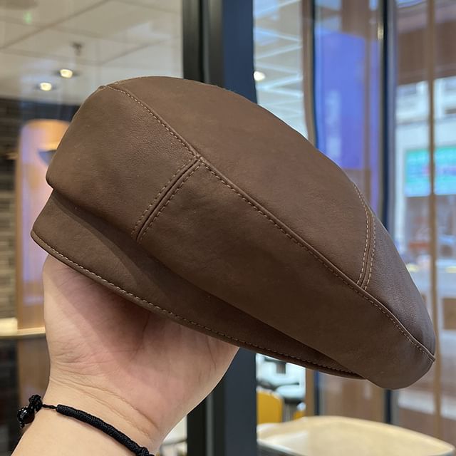 Faux Leather Plain Beret