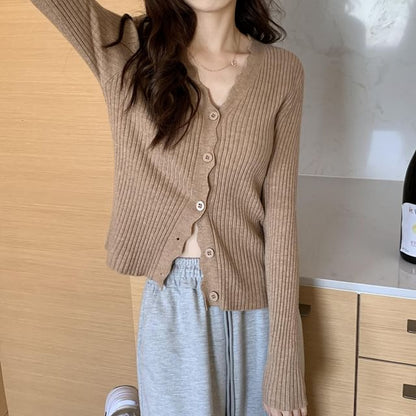 V-Neck Ribbed Button-Up Cardigan