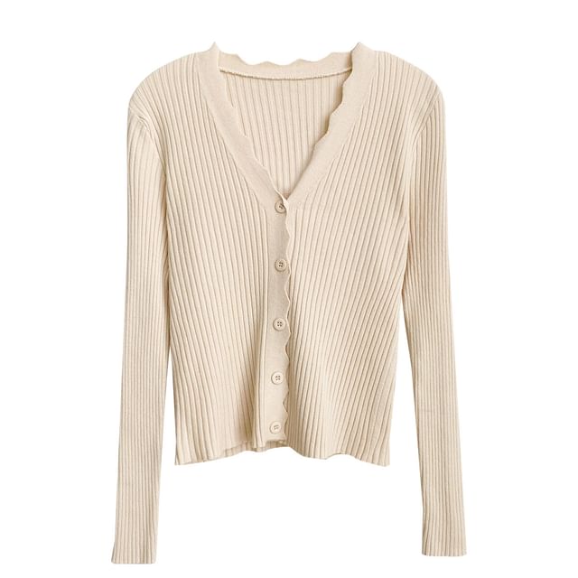 V-Neck Ribbed Button-Up Cardigan