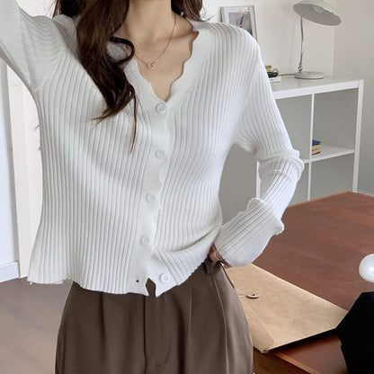 V-Neck Ribbed Button-Up Cardigan
