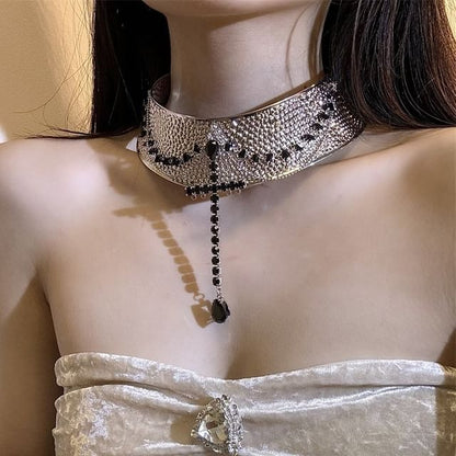 Metallic Rhinestone Lariat Choker