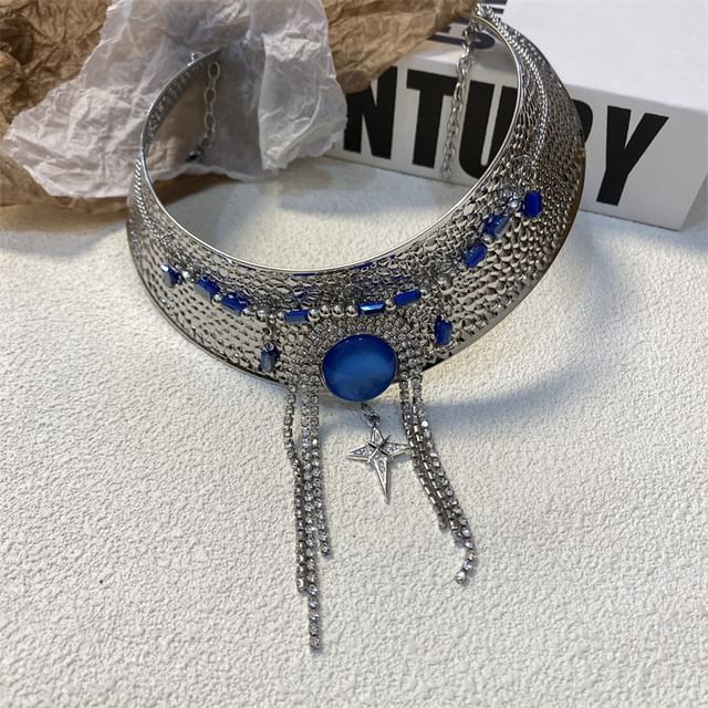 Metallic Rhinestone Lariat Choker