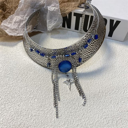 Metallic Rhinestone Lariat Choker