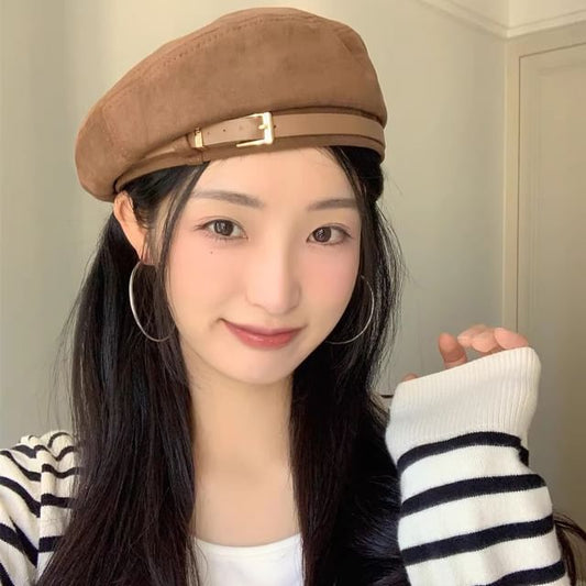 Belted Faux Suede Beret